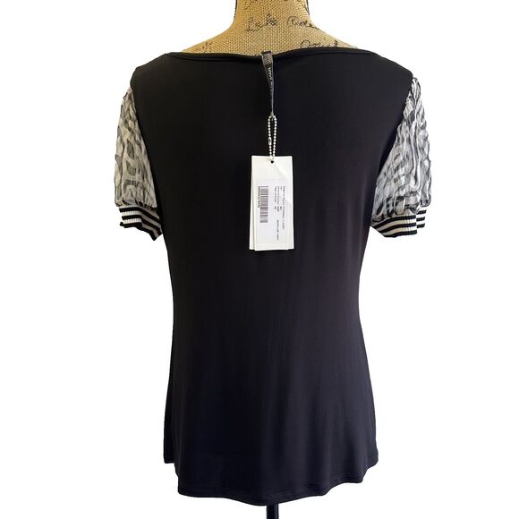 Pianurastudio Women's Black Chiffon Puff Sleeves V-Neck Blouse Top Sz 12/48 - Picture 4 of 12